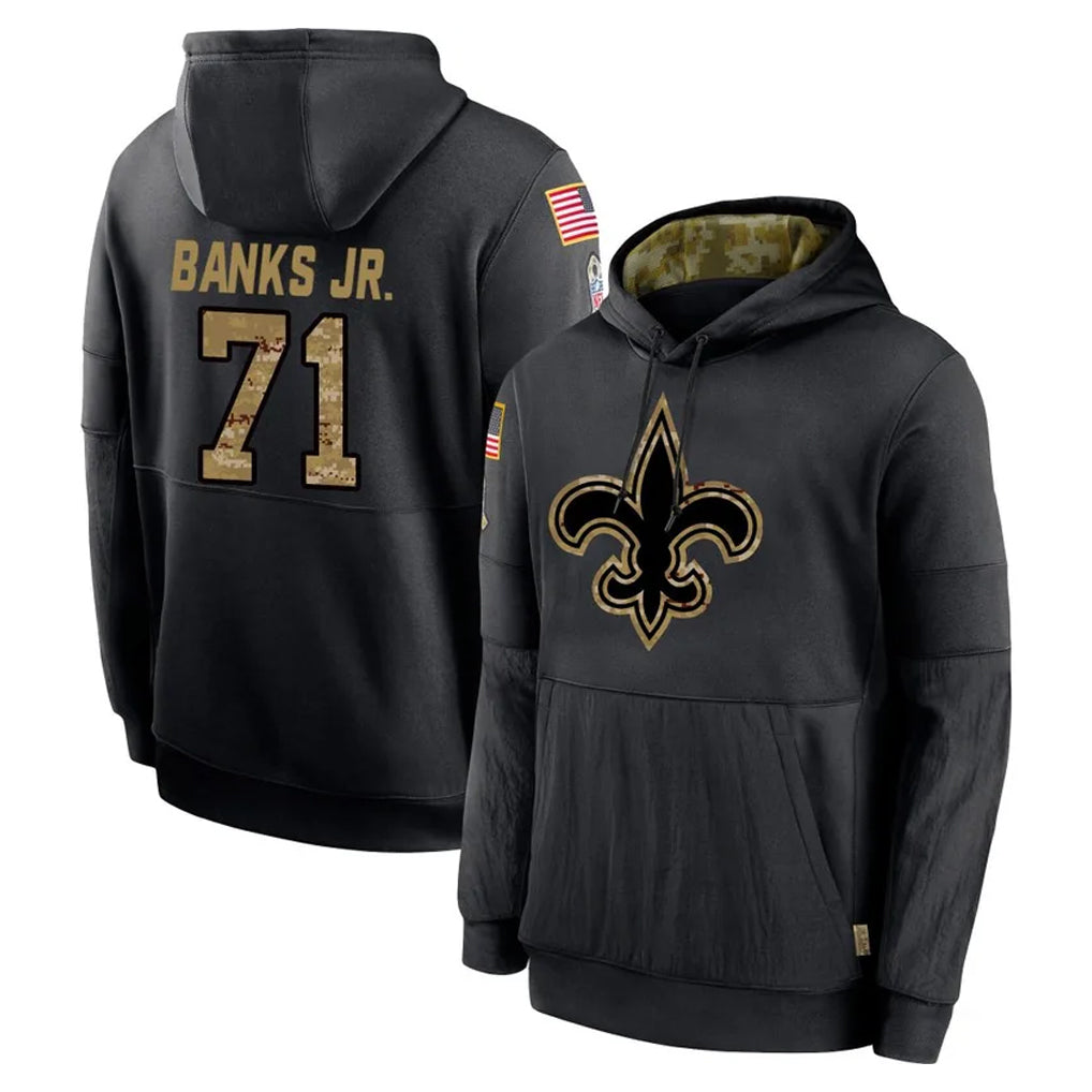 Seanshop NO.Saints #71 Kelvin Banks Jr. Player Black Salute to Service Hoodies Limited Game Stitched Jerseys