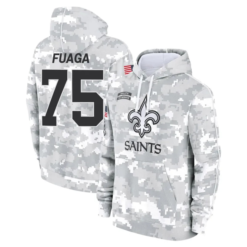 Seanshop NO.Saints #75 Taliese Fuaga Player Arctic Camo Salute to Service Pullover Hoodies Limited Game Stitched Jerseys