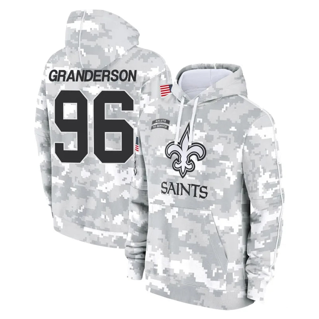 Seanshop NO.Saints #96 Carl Granderson Player Arctic Camo Salute to Service Pullover Hoodies Limited Game Stitched Jerseys