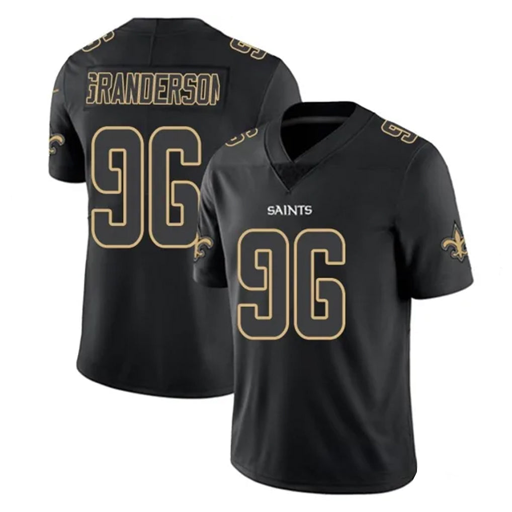 Seanshop NO.Saints #96 Carl Granderson Player Black Impact Limited Home Game Stitched Jerseys