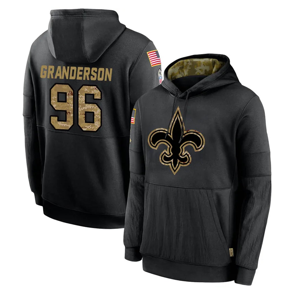 Seanshop NO.Saints #96 Carl Granderson Player Black Salute to Service Hoodies Limited Game Stitched Jerseys