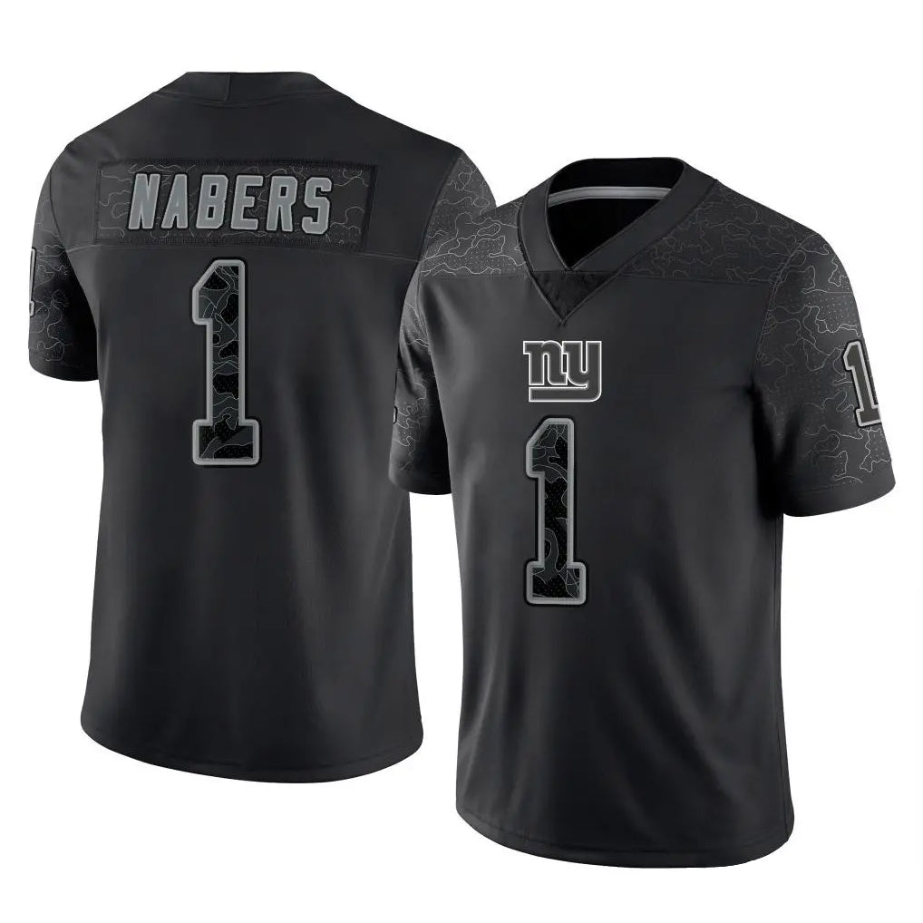 Seanshop NY.Giants #1 Malik Nabers Player Black Limited Reflective Home Game Stitched Jerseys