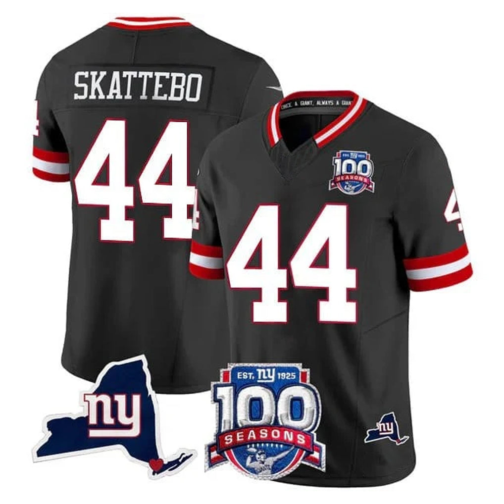 Seanshop NY.Giants #44 Cam Skattebo Player Black 100th Season & State Patch Vapor Limited Home Game Stitched Jerseys