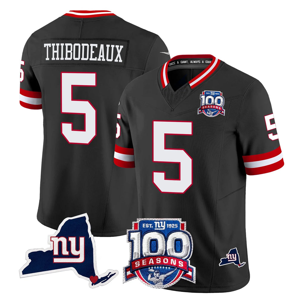 Seanshop NY.Giants #5 Kayvon Thibodeaux Player Black 100th Season & State Patch Vapor Limited Home Game Stitched Jerseys