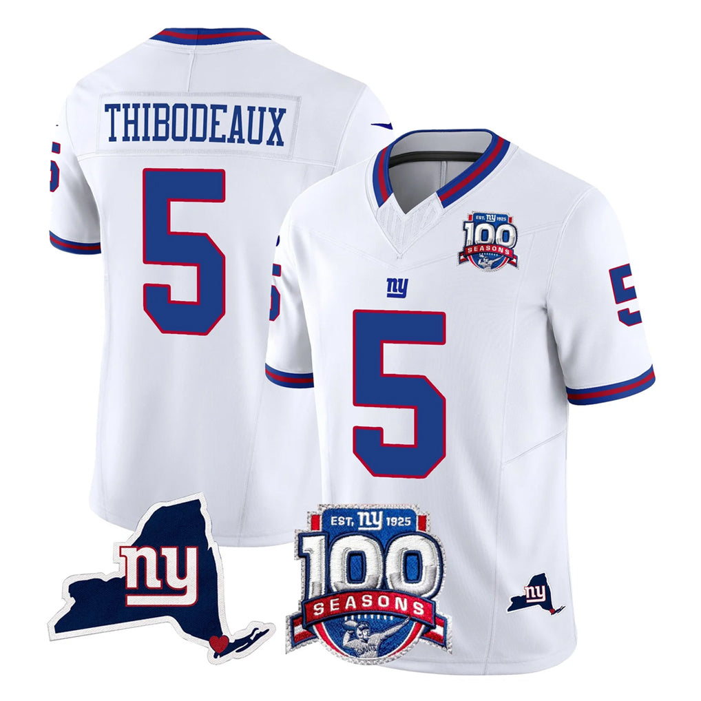 Seanshop NY.Giants #5 Kayvon Thibodeaux Player White 100th Season & State Patch Vapor Limited Home Game Stitched Jerseys