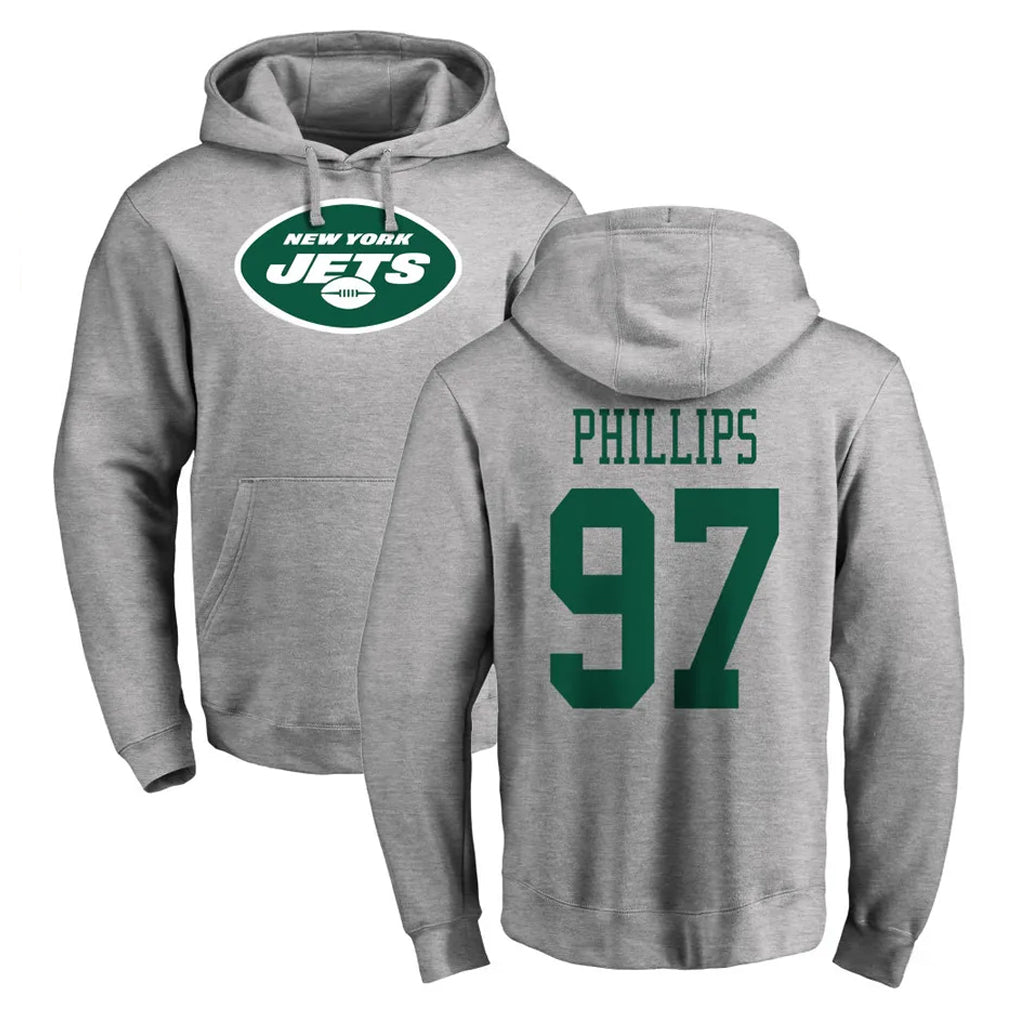 Seanshop NY.Jets #97 Harrison Phillips Player Gray LOGO Pullover Hoodies Limited Game Stitched Jerseys