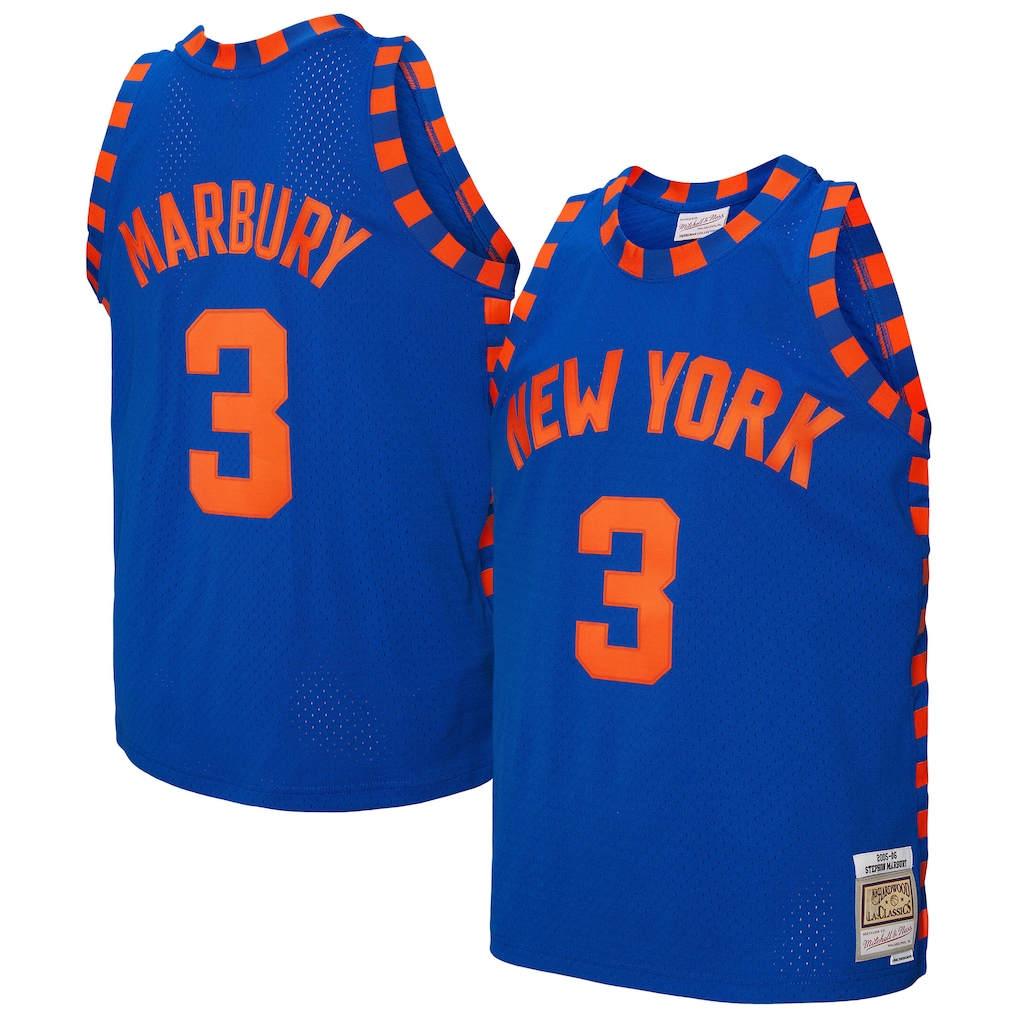 Leonaf NY.Knicks #3 Stephon Marbury Mitchell & Ness Blue 200506 Hardwood Classics Swingman Jerseys
