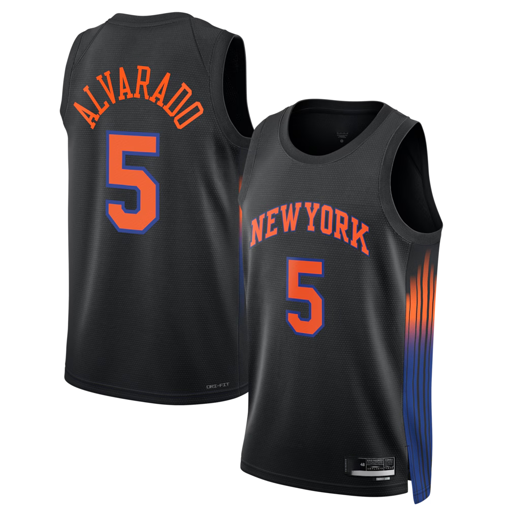 Leonaf NY.Knicks #5 Jos¨¦ Alvarado Black Swingman Jerseys - Statement Edition