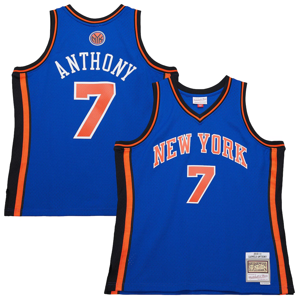 Leonaf NY.Knicks #7 Carmelo Anthony Mitchell & Ness Blue 201011 Swingman Jerseys