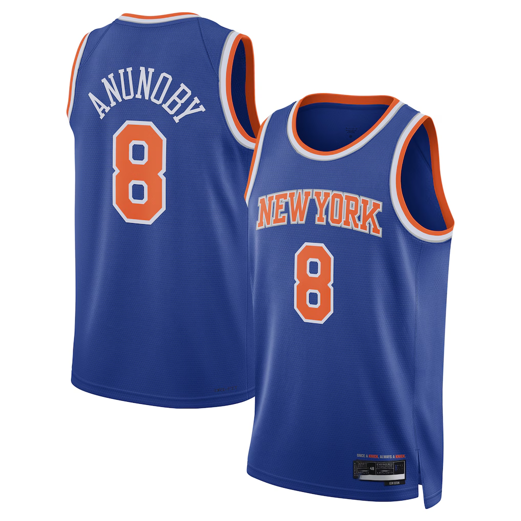 Leonaf NY.Knicks #8 OG Anunoby Blue Swingman Jerseys - Icon Edition