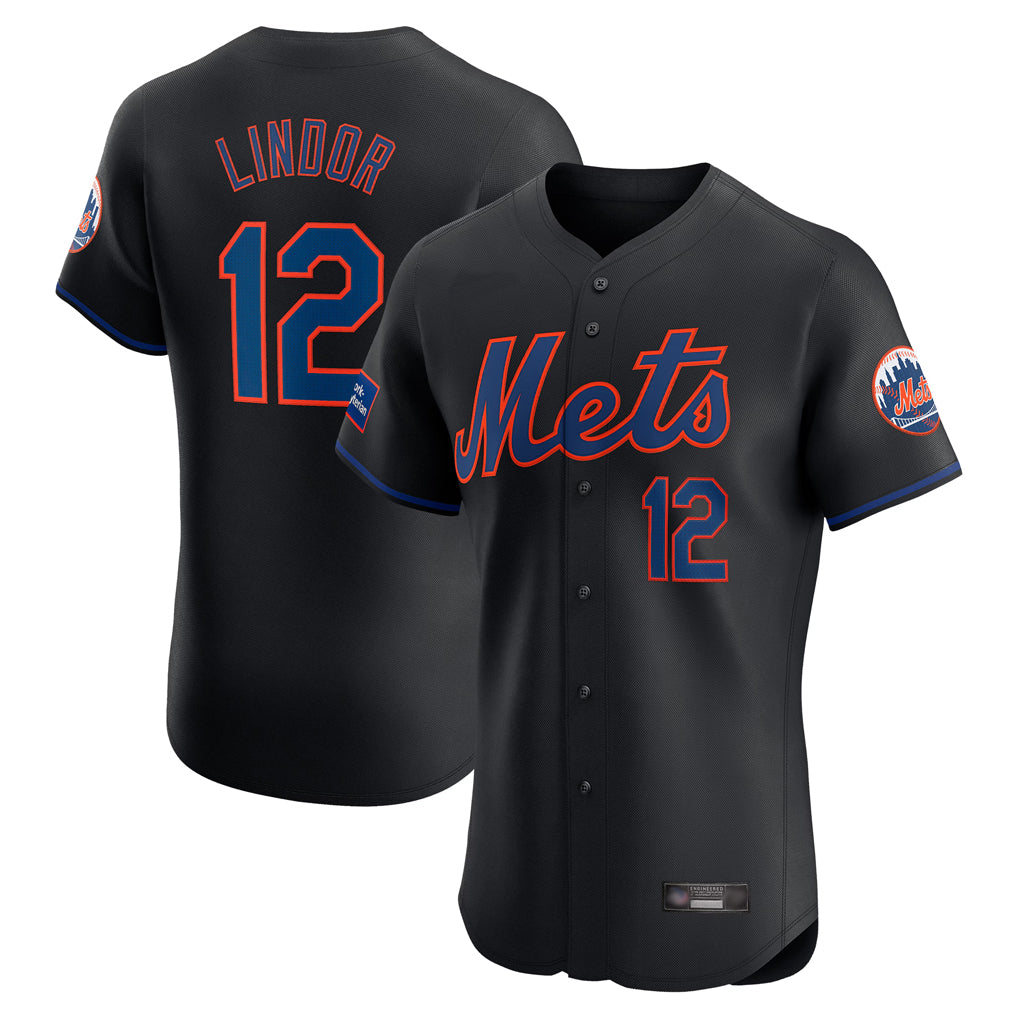 Seanshop NY.Mets #12 Francisco Lindor Player Black Home Limited Elite Stitched Jerseys