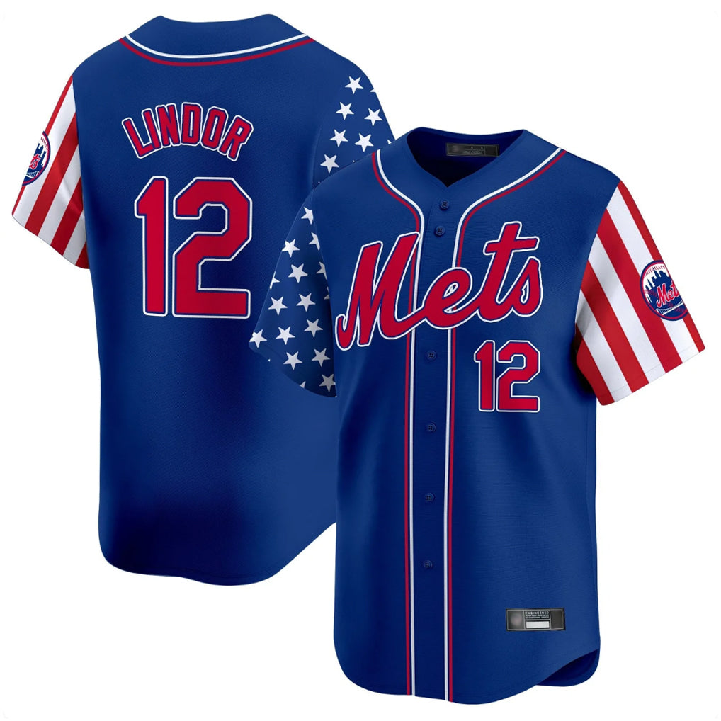 Seanshop NY.Mets #12 Francisco Lindor Player Royal 2025 Independence Day Vapor Premier Limited  Stitched Jerseys