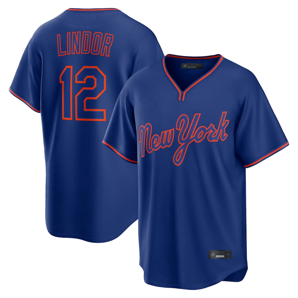 Seanshop NY.Mets #12 Francisco Lindor Player Royal T-shirt Home Game Stitched Jerseys