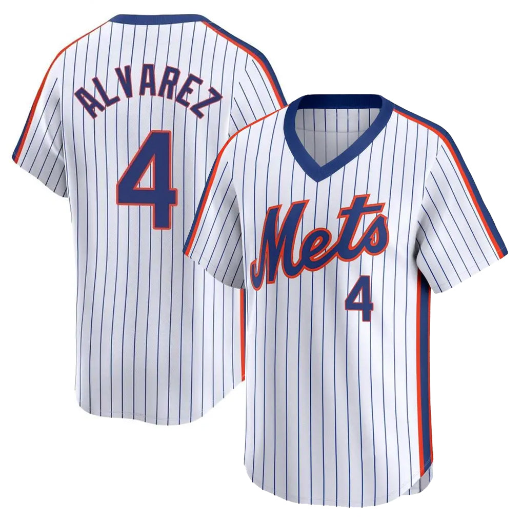 Seanshop NY.Mets #4 Francisco Alvarez Player White Cooperstown Collection T-shirt Game Stitched Jerseys