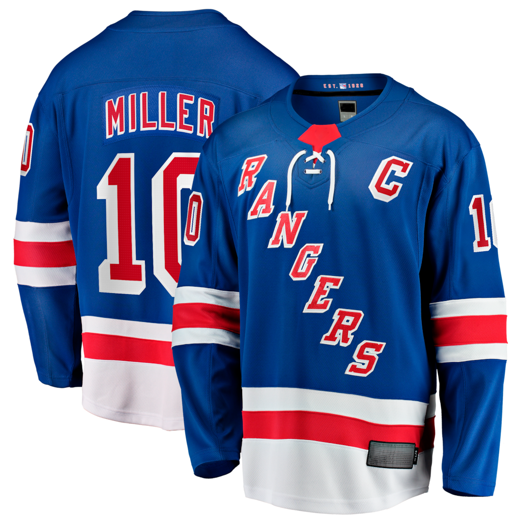Seanshop NY.Rangers #10 JT Miller Blue Home Captain's Patch Breakaway Jerseys