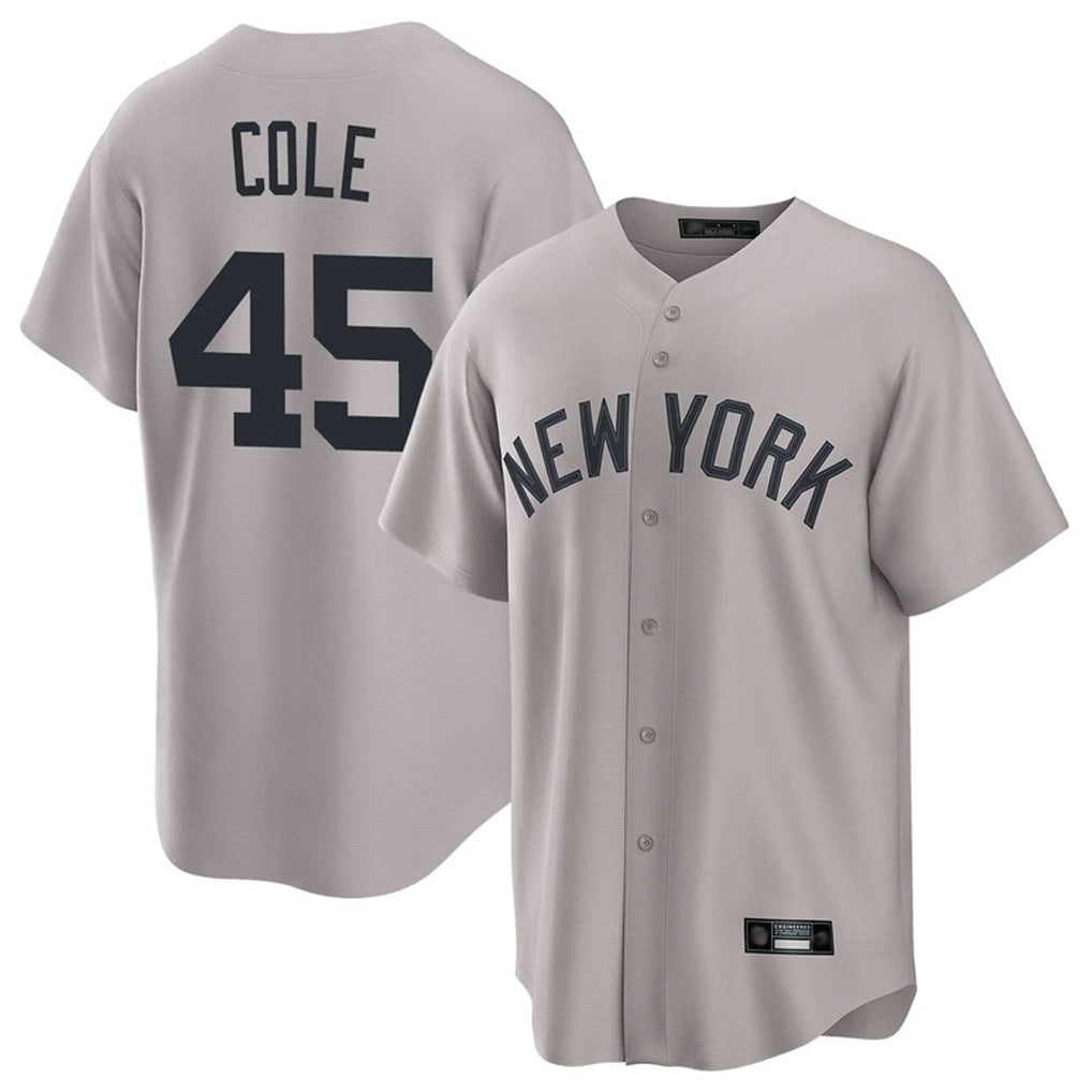 Seanshop NY.Yankees #45 Gerrit Cole Player Gray Game Home Stitched Jerseys