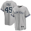 Seanshop NY.Yankees #45 Gerrit Cole Player Gray Road Game Stitched Jerseys