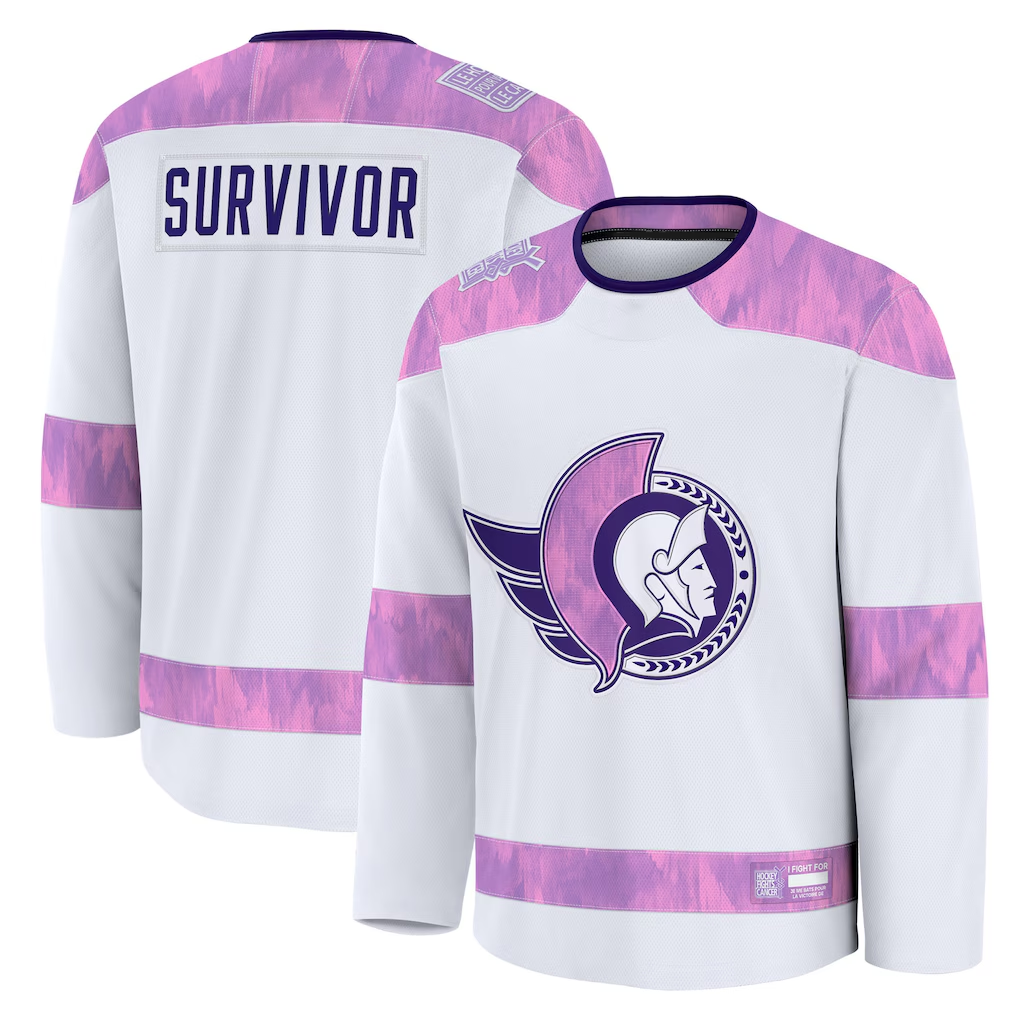 Seanshop O.Senators White Hockey Fights Cancer Survivor Practice Jerseys