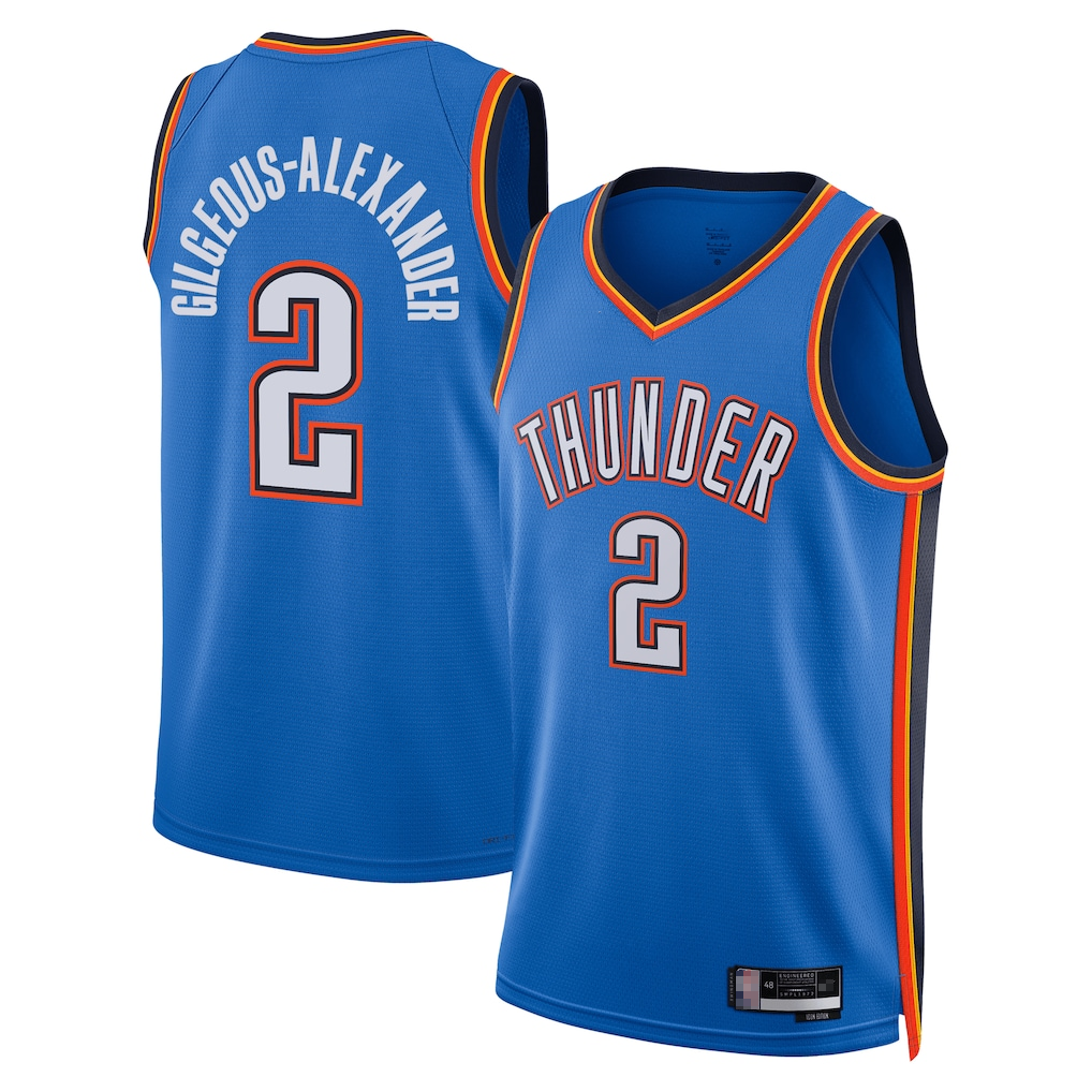 Leonaf OC.Thunder #2 Shai Gilgeous-Alexander Blue Badge Swingman Replica Stitched Jerseys- Icon Edition