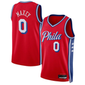 Leonaf P.76ers #0 Tyrese Maxey  Red Swingman Jerseys - Statement Edition