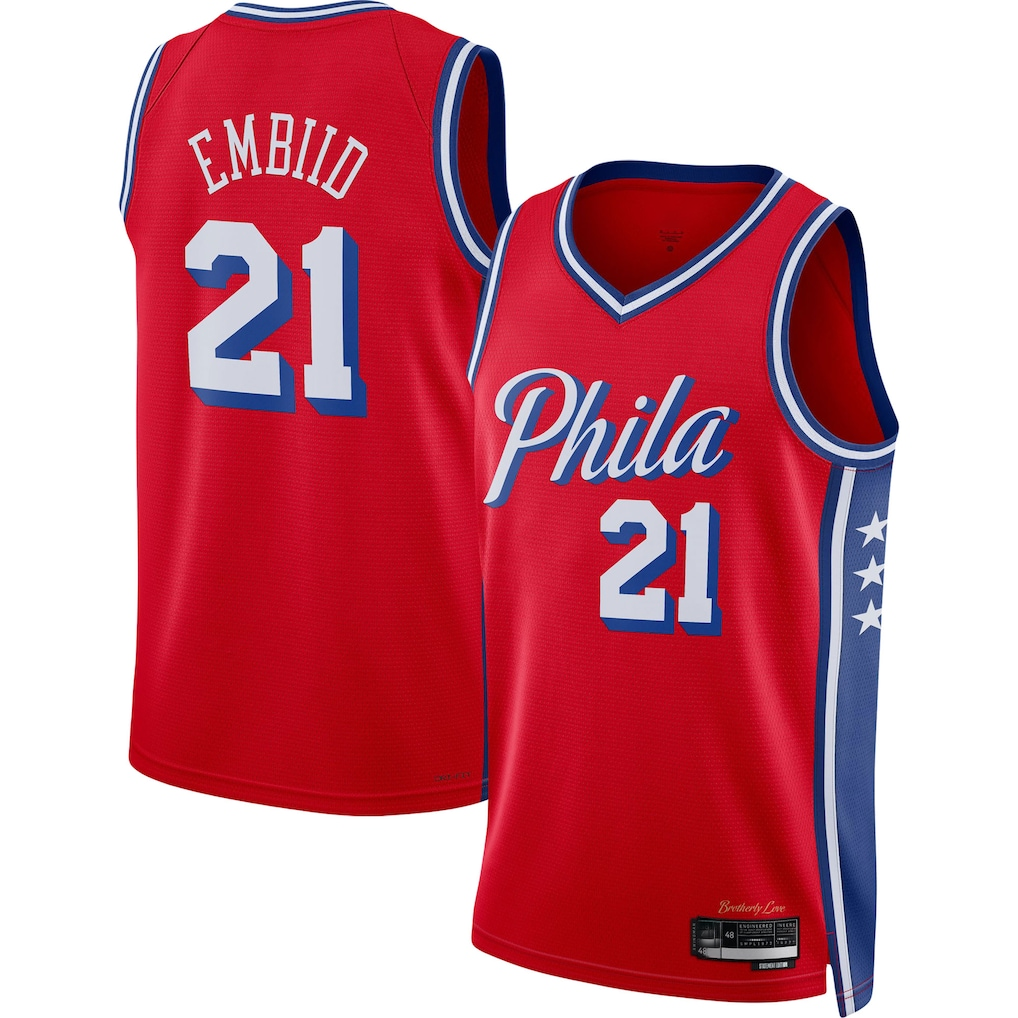 Seanshop P.76ers #21 Joel Embiid Jordan Brand Red Swingman Jerseys - Statement Edition