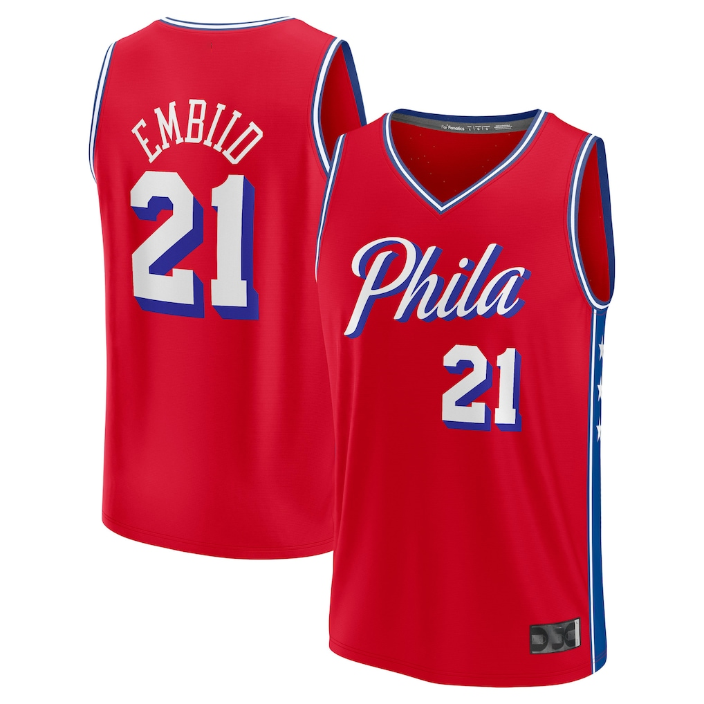 Leonaf P.76ers #21 Joel Embiid Red Fast Break Replica Player Jerseys - Statement Edition