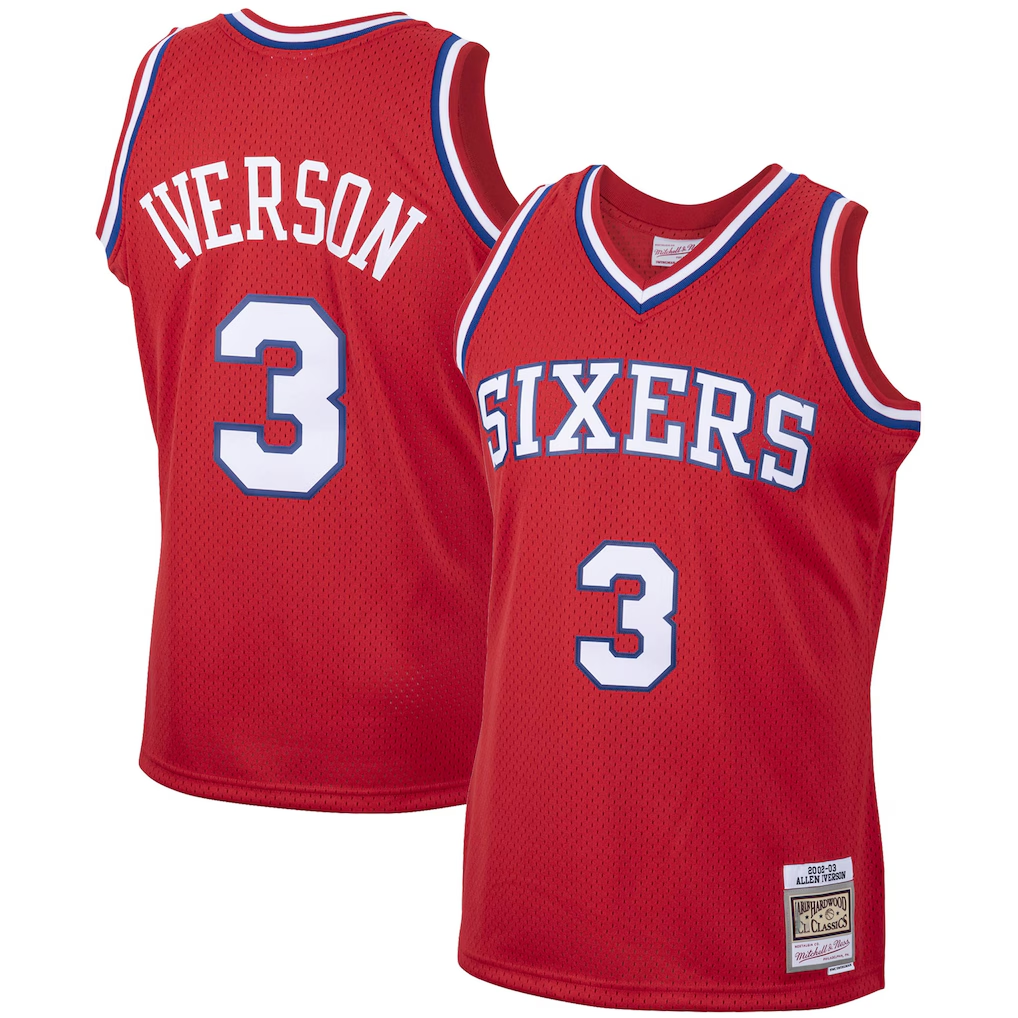 Leonaf P.76ers #3 Allen Iverson Mitchell & Ness Red 200203 Hardwood Classics Swingman Jerseys