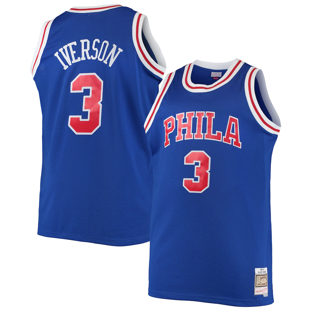 Leonaf P.76ers #3 Allen Iverson Mitchell & Ness Royal 199697 Big & Tall Hardwood Classics Swingman Jerseys