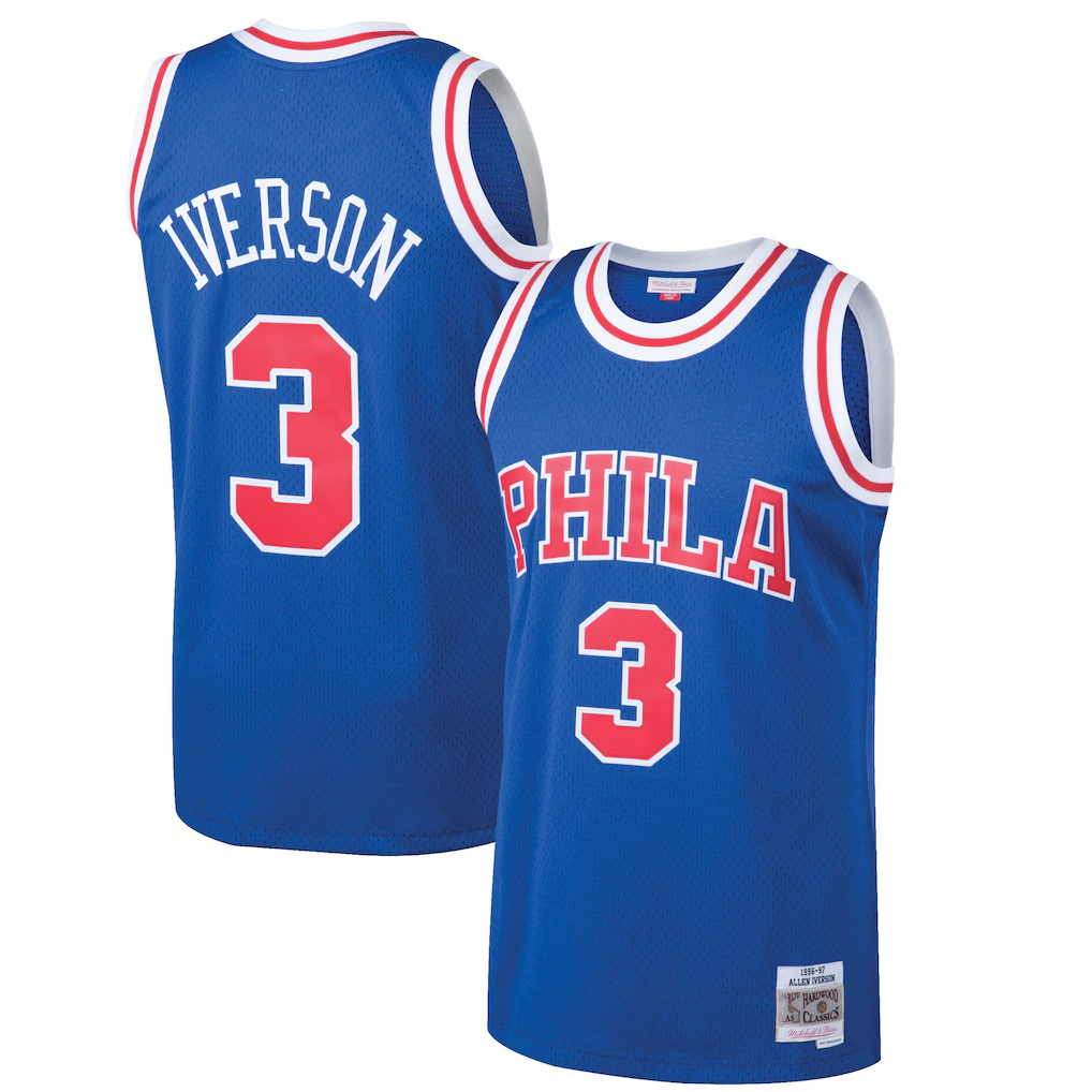 Leonaf P.76ers #3 Allen Iverson Mitchell & Ness Royal 199697 Hardwood Classics Swingman Jerseys