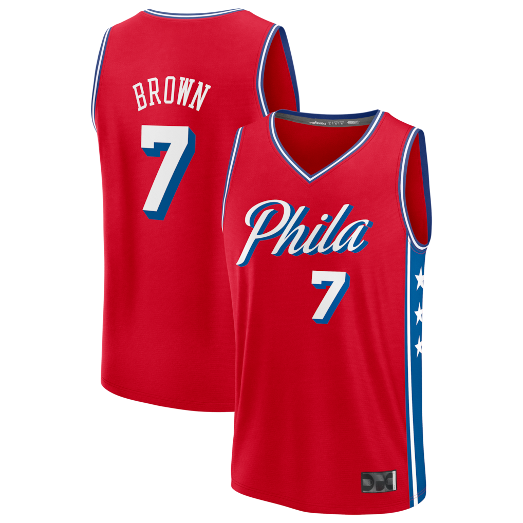 Leonaf P.76ers #7 Jaylen Brown  Red Fast Break Jerseys - Statement Edition