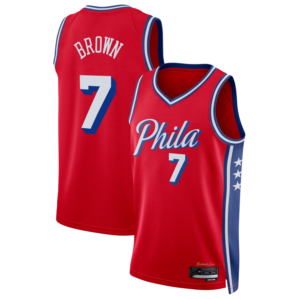Leonaf P.76ers #7 Jaylen Brown Red Swingman Jerseys - Statement Edition
