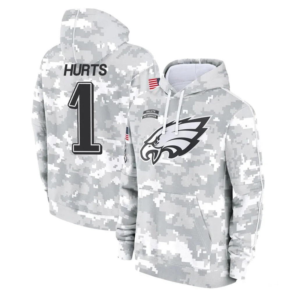 Seanshop P.Eagles #1 Jalen Hurts Player Arctic Camo Salute to Service Pullover Hoodies Limited Game Stitched Jerseys