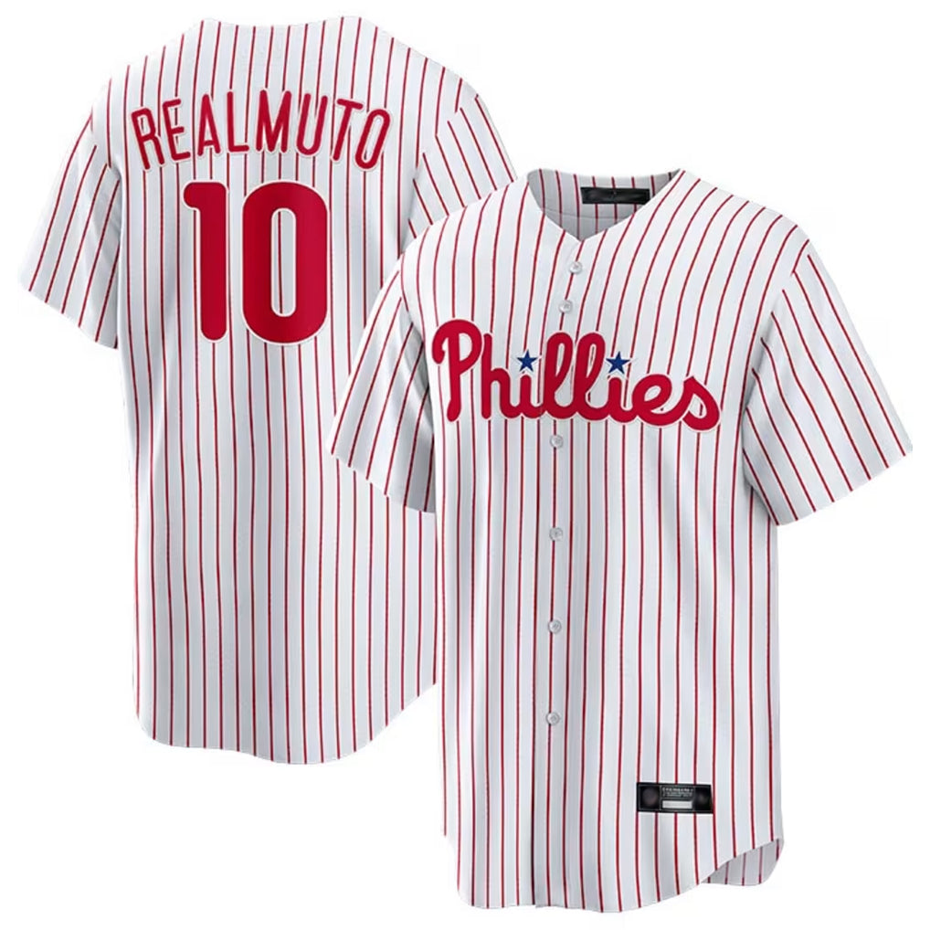 Seanshop P.Phillies #10 J.T. Realmuto Player White Home Game Stitched Jerseys