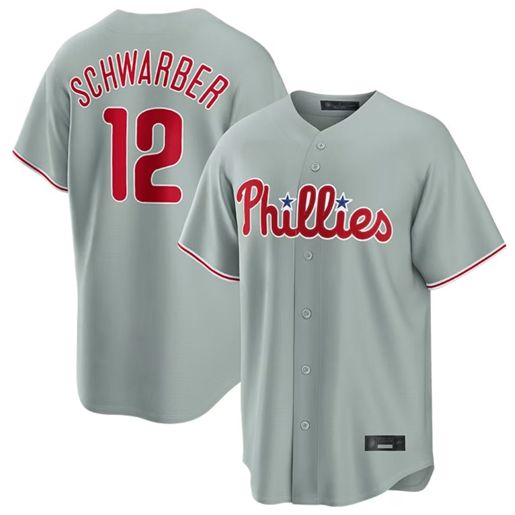 Seanshop P.Phillies #12 Kyle Schwarber Player Gray Home Game Stitched Jerseys