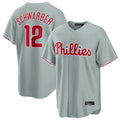 Seanshop P.Phillies #12 Kyle Schwarber Player Gray Home Game Stitched Jerseys