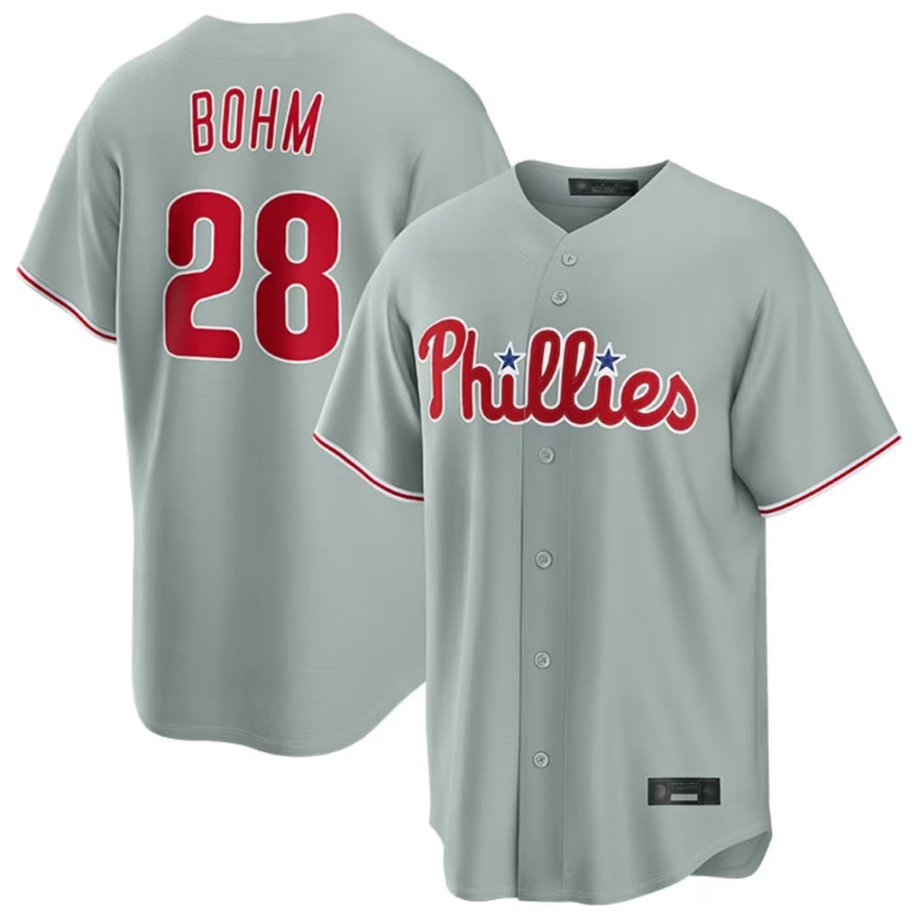 Seanshop P.Phillies #28 Alec Bohm Player Gray Home Game Stitched Jerseys