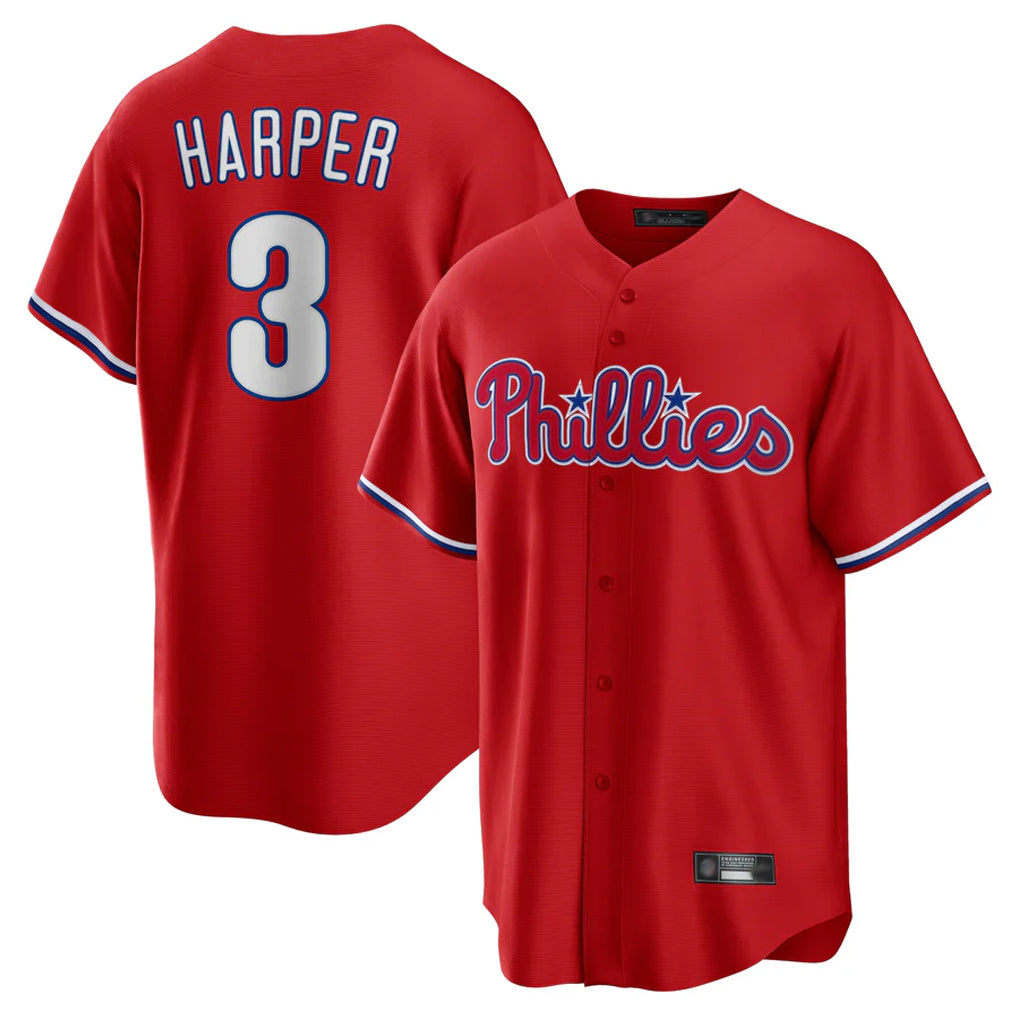 Seanshop P.Phillies #3 Bryce Harper Player Red Home Game Stitched Jerseys