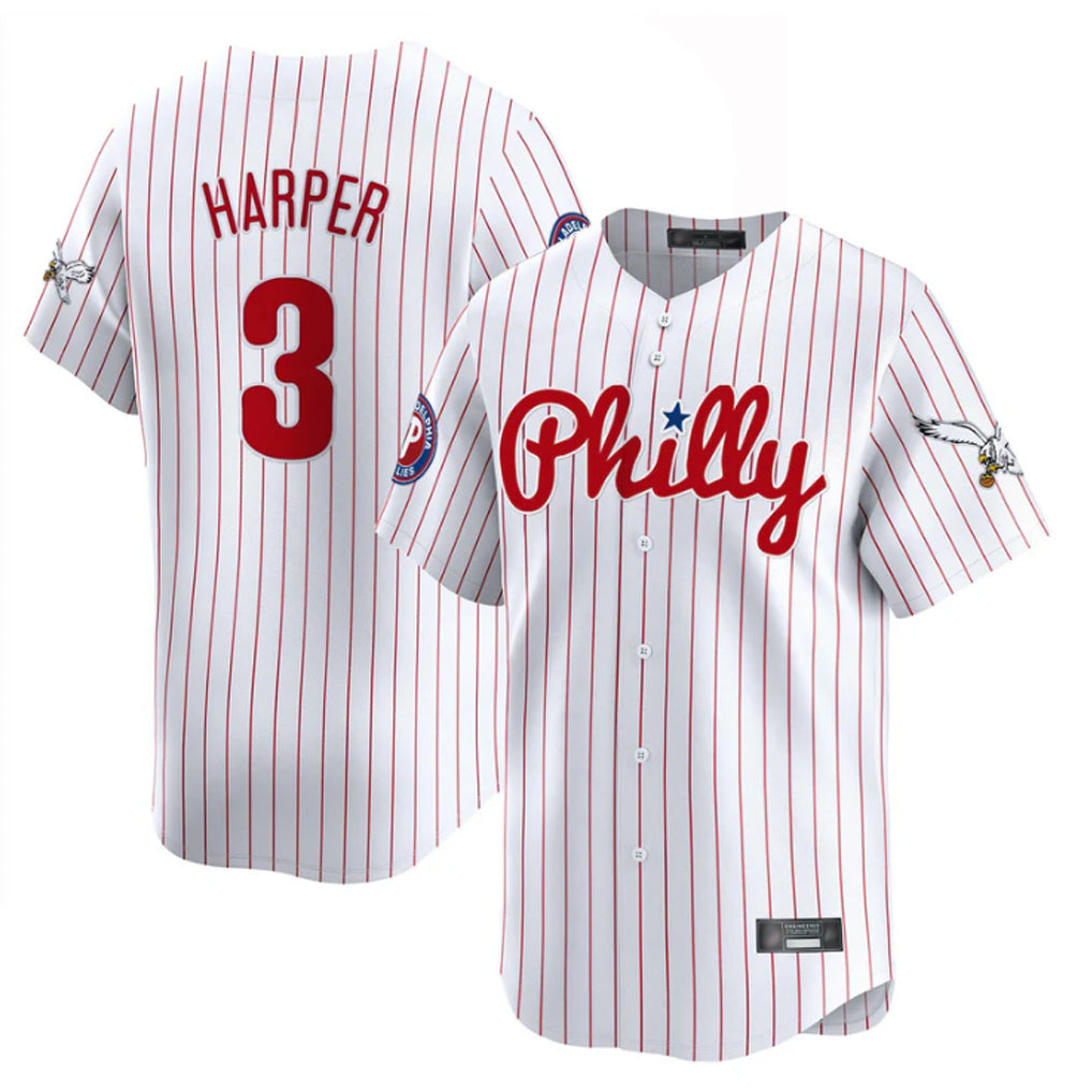 Seanshop P.Phillies #3 Bryce Harper Player White Pinstripe Phillies & Eagles Vapor Premier Limited Stitched Jerseys