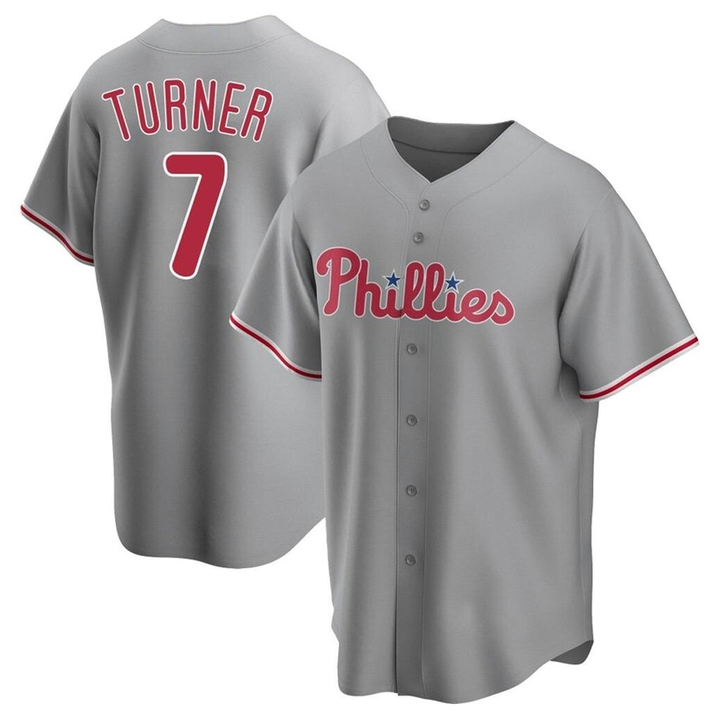 Seanshop P.Phillies #7 Trea Turner Player Gray Home Game Stitched Jerseys