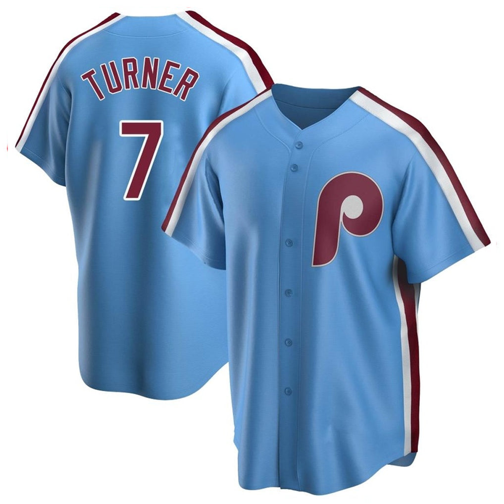 Seanshop P.Phillies #7 Trea Turner Player Light Blue Home Game Stitched Jerseys