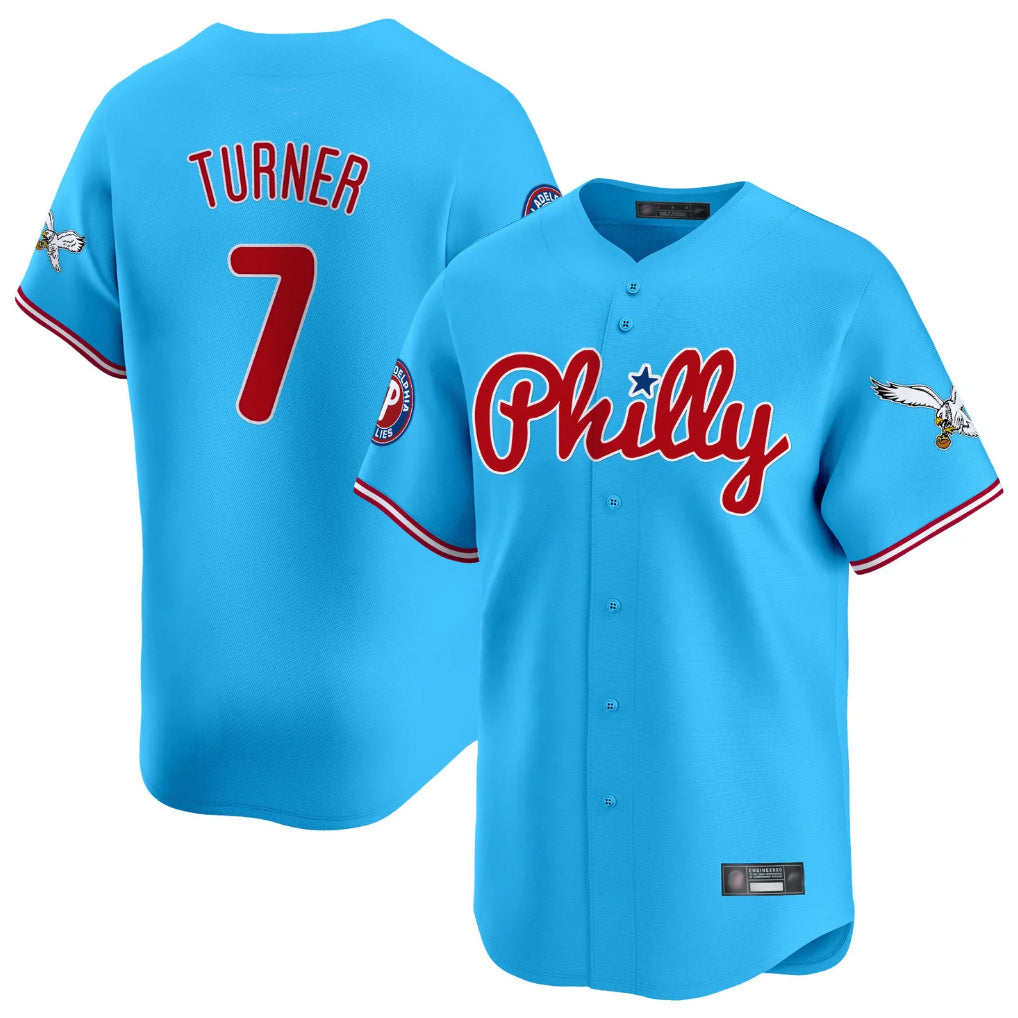 Seanshop P.Phillies #7 Trea Turner Player Light Blue Phillies & Eagles Vapor Premier Limited Stitched Jerseys