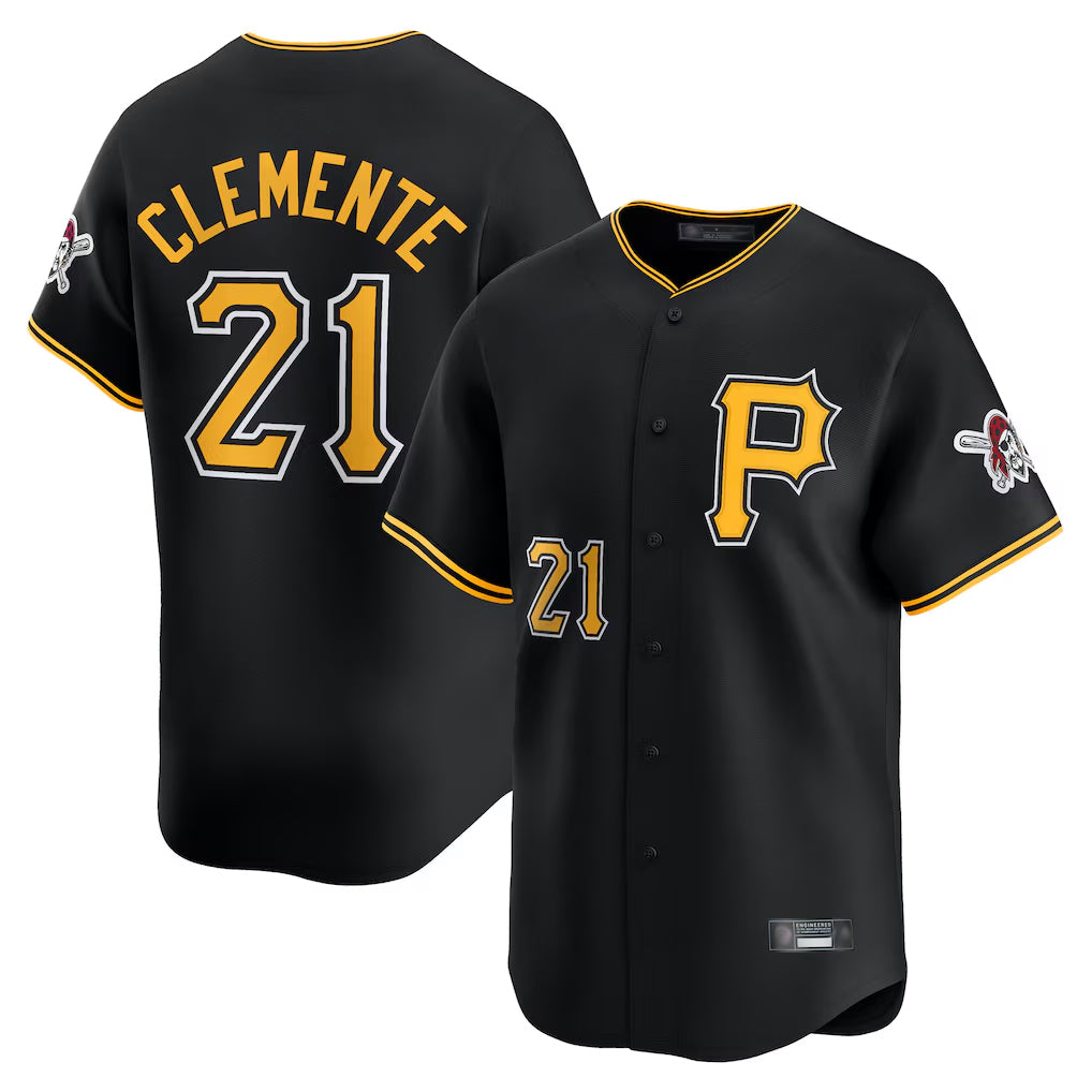 Seanshop P.Pirates #21 Roberto Clemente Player Black Alternate Limited Game Stitched Jerseys