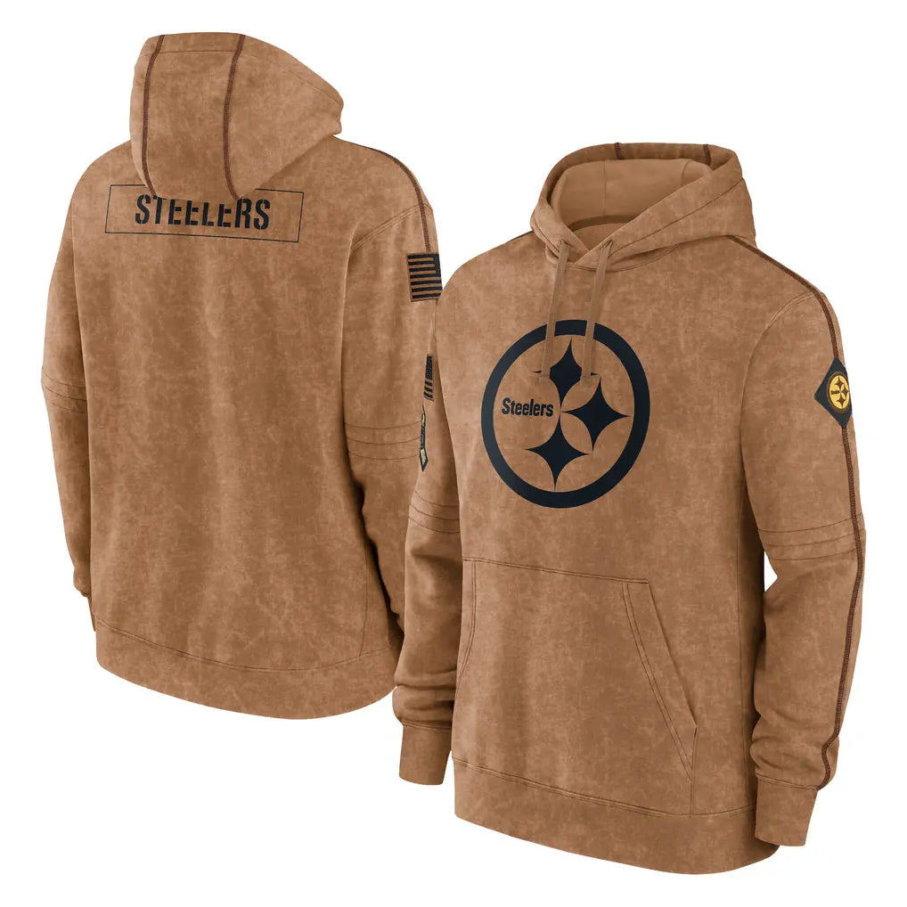 Seanshop P.Steelers Brown Limited Salute to Service Pullover Hoodies Game Blank Player Stitched Jerseys