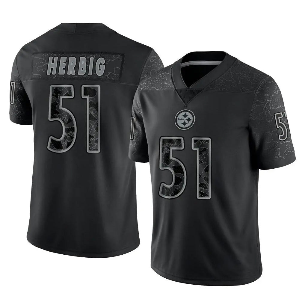 Seanshop P.Steelers #51 Nick Herbig Player Black Reflective Limited Home Game Stitched Jerseys