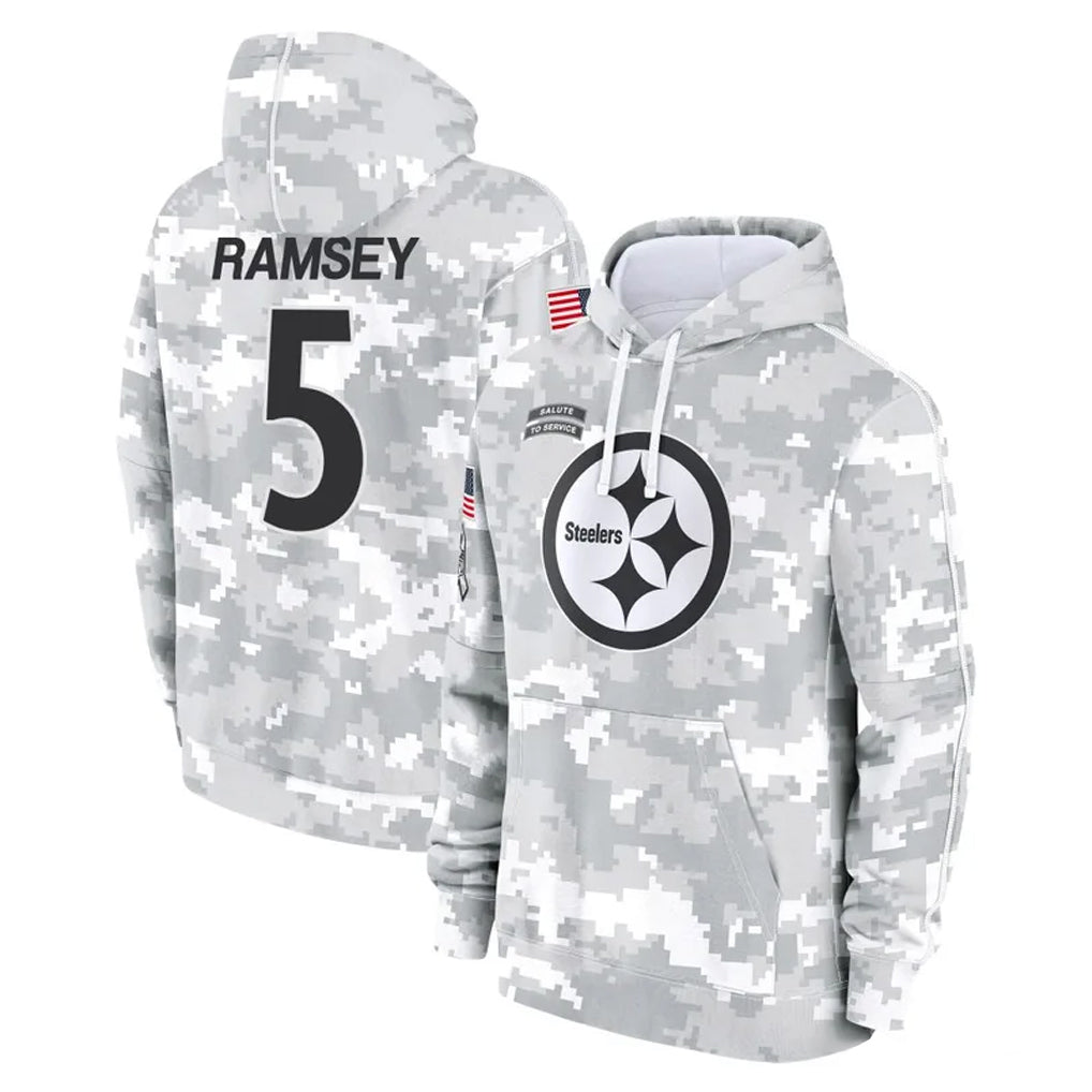 Seanshop P.Steelers #5 Jalen Ramsey Player Arctic Camo Limited Salute to Service Pullover Hoodies Game Stitched Jerseys