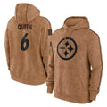 Seanshop P.Steelers #6 Patrick Queen Player Brown Limited Salute to Service Pullover Hoodies Game Stitched Jerseys