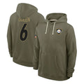 Seanshop P.Steelers #6 Patrick Queen Player Olive Salute to Service Pullover Hoodies Limited Stitched Jerseys