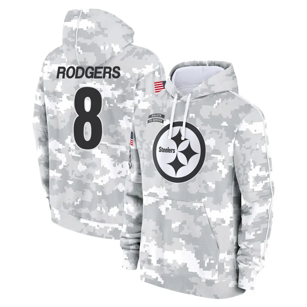 Seanshop P.Steelers #8 Aaron Rodgers Player Arctic Camo Limited Salute to Service Pullover Hoodies Game Stitched Jerseys