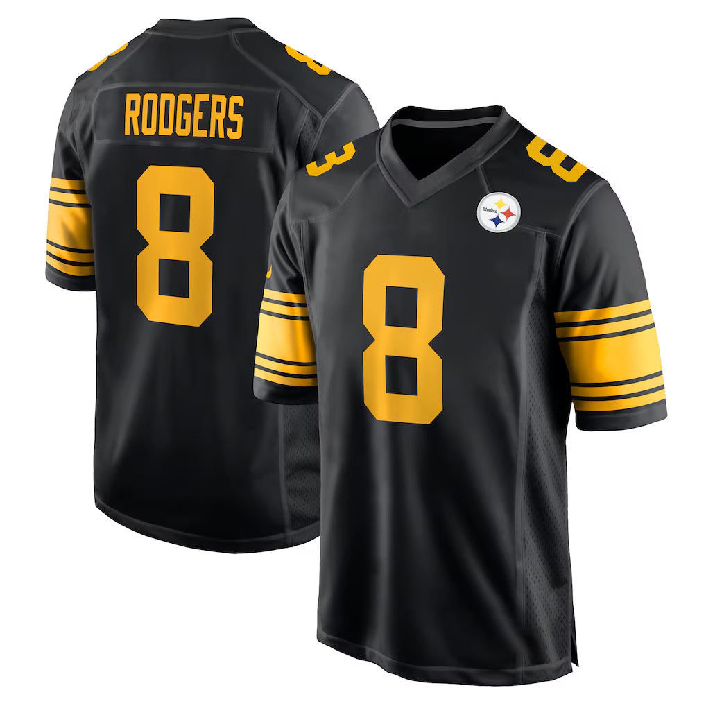 Seanshop P.Steelers #8 Aaron Rodgers Player Black Color Rush Home Game Stitched Jerseys