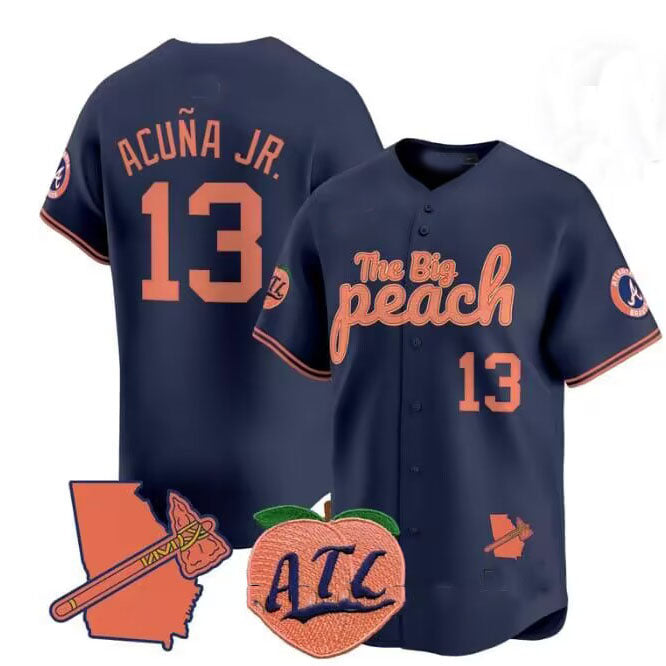 Seanshop A.Braves #13 Ronald Acuna Jr. NavyThe Big Peach Vapor Stitches Personalized Jersey